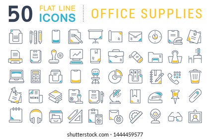 Set of vector line icons of office supplies for modern concepts, web and apps. 