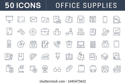 Set of vector line icons of office supplies for modern concepts, web and apps. 