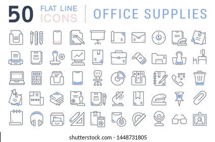 Set of vector line icons of office supplies for modern concepts, web and apps. 