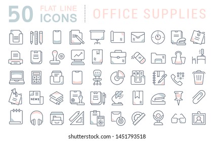 Set of vector line icons of office supplies for modern concepts, web and apps. 