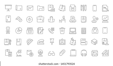 Set of vector line icons of office supplies for modern concepts, web and apps. 