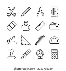 Set of vector line icons of office supplies