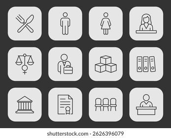 Conjunto de iconos de línea de Vector para oficina