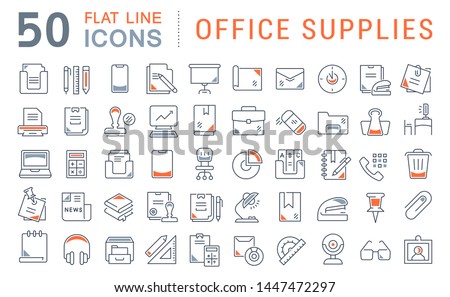 Set of vector line icons of office supplies for modern concepts, web and apps. 