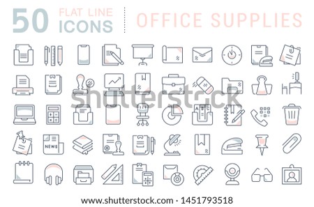 Set of vector line icons of office supplies for modern concepts, web and apps. 
