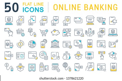 Set of vector line icons of online banking for modern concepts, web and apps.