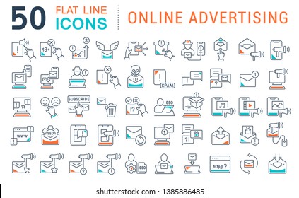 Set of vector line icons of online advertising for modern concepts, web and apps.