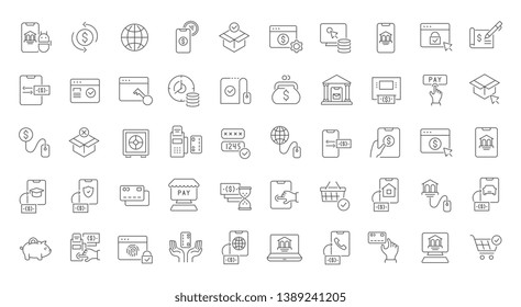 Set of vector line icons of online banking for modern concepts, web and apps.