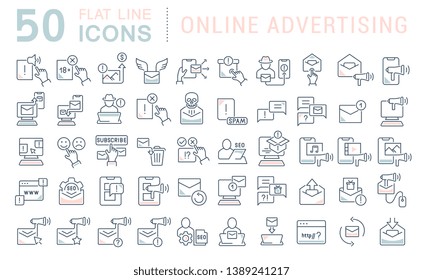 Set of vector line icons of online advertising for modern concepts, web and apps.