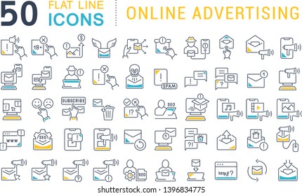 Set of vector line icons of online advertising for modern concepts, web and apps.