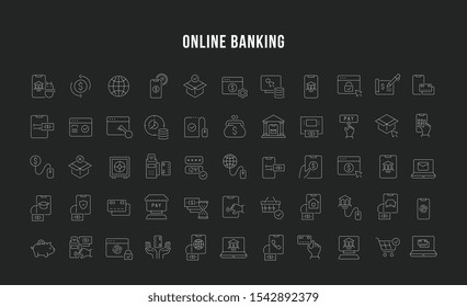 Set of vector line icons of online banking for modern concepts, web and apps.
