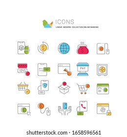 Set of vector line icons of online banking for modern concepts, web and apps.