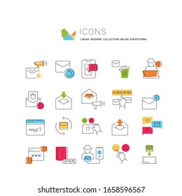 Set of vector line icons of online advertising for modern concepts, web and apps.