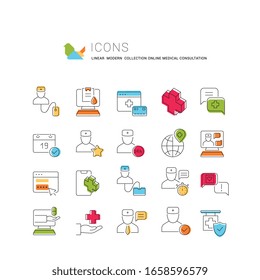Set von Vektorillustration Linie Symbole der Online-ärztlichen Beratung für moderne Konzepte, Web und Apps.