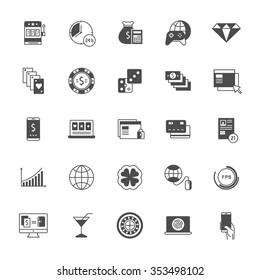 Set vector line icons online gaming, casino, slot machine and slots, mobile gaming with elements for mobile concepts and web apps. Collection modern infographic logo and pictogram