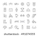 Set vector line icons with open path cycling, bike elements and parts, bicycle sport with elements for mobile concepts and web apps. Collection modern infographic logo and pictogram.