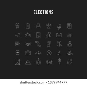 Set vector line icons with open path voting and elections. Collection politics symbol with elements for mobile concepts and web apps. Collection modern infographic logo and pictogram.