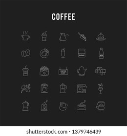 Set vector line icons with open path coffee and coffee shop with elements for mobile concepts and web apps. Collection modern infographic logo and pictogram