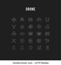 Set vector line icons with open path drones and flying gadgets with elements for mobile concepts and web apps. Collection modern infographic logo and pictogram