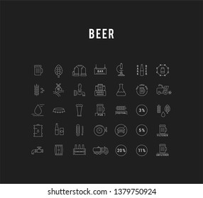 Set vector line icons with open path beer, bottle, glass, mug and pub logo with elements for mobile concepts and web apps. Collection modern infographic logo and pictogram.