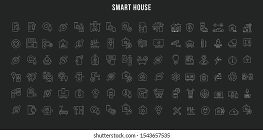 Set vector line icons with open path smart home, smart systems and technology with elements for mobile concepts and web apps. Collection modern infographic logo and pictogram.