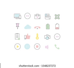 Set vector line icons with open path mobile design and development with elements for mobile concepts and web apps. Collection modern infographic logo and pictogram.