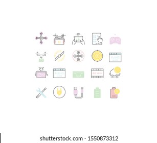 Set vector line icons with open path drones and flying gadgets with elements for mobile concepts and web apps. Collection modern infographic logo and pictogram