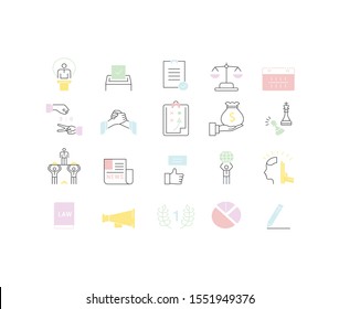 Set vector line icons with open path voting and elections. Collection politics symbol with elements for mobile concepts and web apps. Collection modern infographic logo and pictogram.