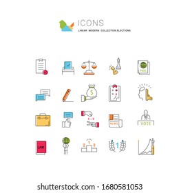 Set vector line icons with open path voting and elections. Collection politics symbol with elements for mobile concepts and web apps. Collection modern infographic logo and pictogram.