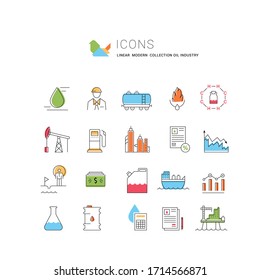 Set vector line icons with open path oil industry, power and energy production, mining minerals with elements for mobile concepts and web apps. Collection modern infographic logo and pictogram