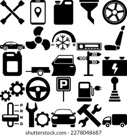 Set vector line icons with open path car service, auto repair and transport with elements for mobile concepts and web apps. Collection modern infographic logo and pictogram.