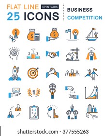 Set vector line icons with open path business competition, leadership development, people management with elements for mobile concepts and web apps. Collection modern infographic logo.