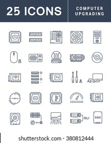 Set Vector Line Icons With Open Path Upgrading Computer And Hardware, Overclocking, Cooling, Test Cpu And Gpu With Elements For Mobile Concepts And Web Apps. Collection Modern Infographic Logo