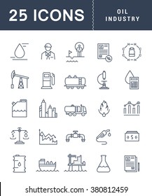 Set vector line icons with open path oil industry, power and energy production, mining minerals with elements for mobile concepts and web apps. Collection modern infographic logo and pictogram