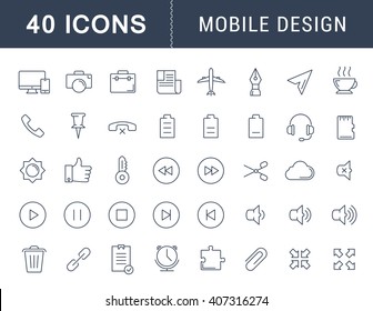 Set vector line icons with open path mobile design and development with elements for mobile concepts and web apps. Collection modern infographic logo and pictogram.