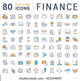 Set vector line icons with open path finance and business with elements for mobile concepts and web apps. Collection modern infographic logo and pictogram.