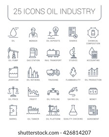 Set vector line icons with open path oil industry, power and energy production, mining minerals with elements for mobile concepts and web apps. Collection modern infographic logo and pictogram