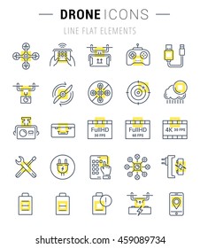 Set vector line icons with open path drones and flying gadgets with elements for mobile concepts and web apps. Collection modern infographic  pictograms