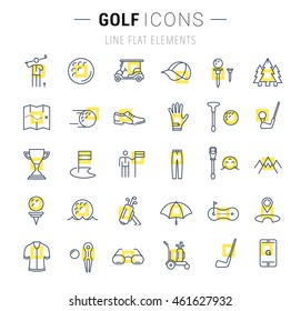 Set vector line icons with open path game golf and golf equipments with elements for mobile concepts and web apps. Collection modern infographic logo and pictogram.