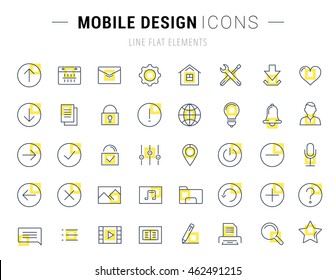 Set vector line icons with open path mobile design and development with elements for mobile concepts and web apps. Collection modern infographic logo and pictogram.