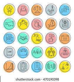 Set vector line icons with open path voting and elections. Collection politics symbol with elements for mobile concepts and web apps. Collection modern infographic logo and pictogram.