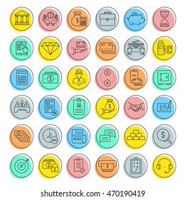 Set vector line icons with open path finance and business with elements for mobile concepts and web apps. Collection modern infographic logo and pictogram.