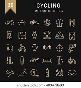 Set vector line icons with open path cycling, bike elements and parts, bicycle sport with elements for mobile concepts and web apps. Collection modern infographic logo and pictogram.