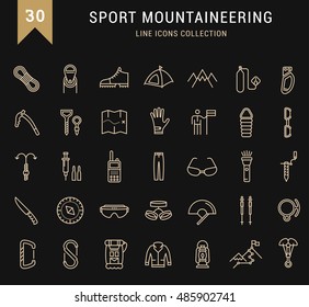 Set vector line icons with open path mountaineering and hiking with elements for mobile concepts and web apps. Collection modern infographic logo and pictogram.