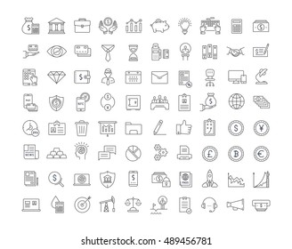 Set vector line icons with open path finance and business with elements for mobile concepts and web apps. Collection modern infographic logo and pictogram.