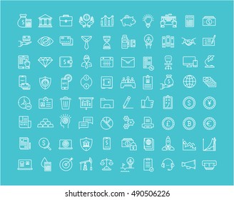 Set vector line icons with open path finance and business with elements for mobile concepts and web apps. Collection modern infographic logo and pictogram.