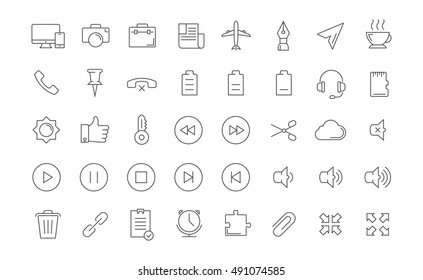 Set vector line icons with open path mobile design and development with elements for mobile concepts and web apps. Collection modern infographic logo and pictogram.