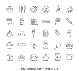 Set vector line icons with open path fast  and Chinese food with elements for mobile concepts and web apps. Collection modern infographic logo and pictogram.