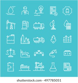 Set vector line icons with open path oil industry, power and energy production, mining minerals with elements for mobile concepts and web apps. Collection modern infographic logo and pictogram