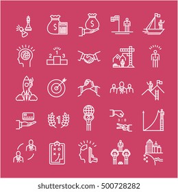 Set vector line icons with open path business competition, leadership development, people management with elements for mobile concepts and web apps. Collection modern infographic logo.